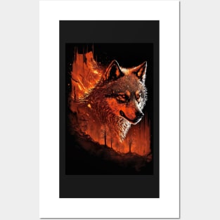 Handsome Wolf portrait with orange glow Posters and Art